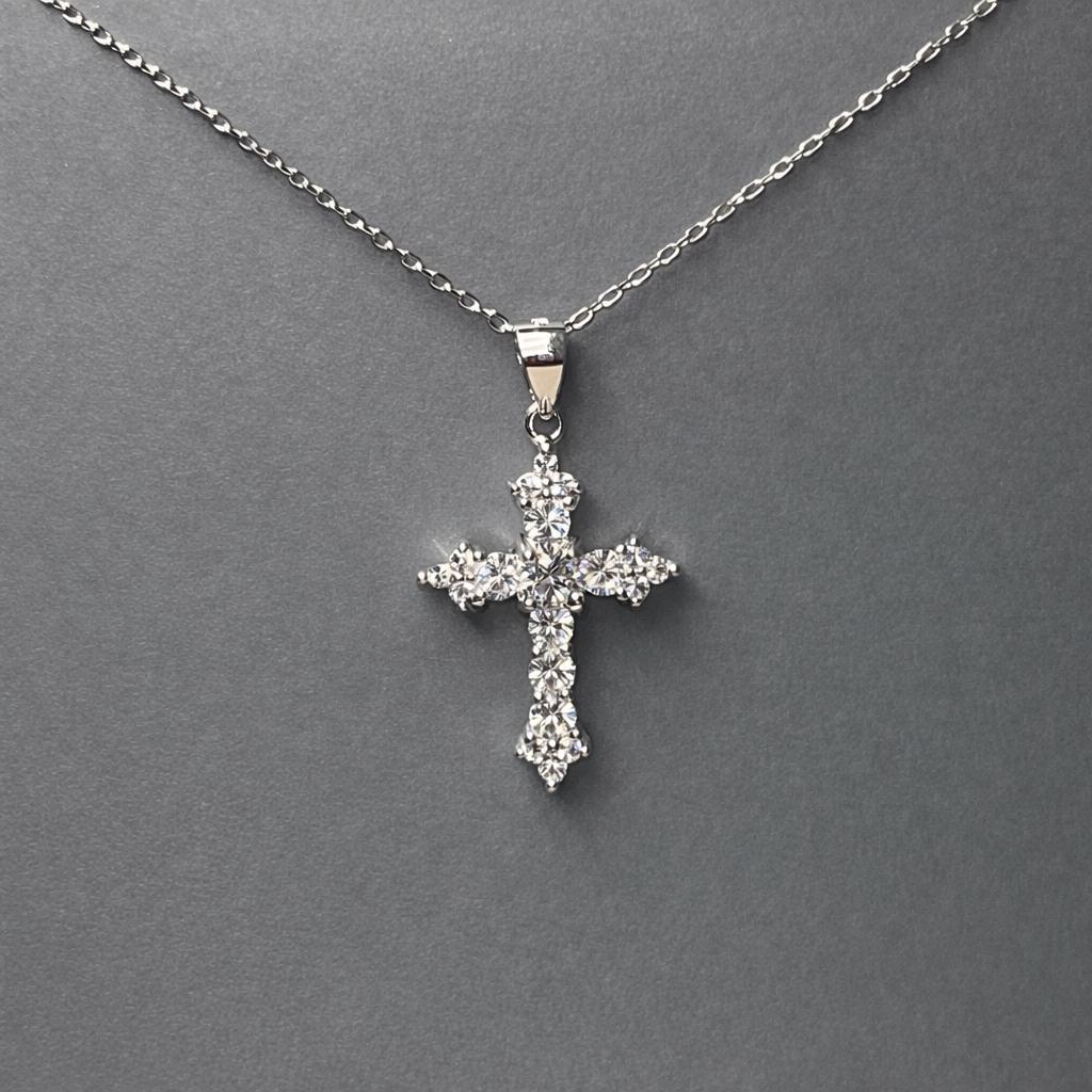Moissanite Cross Pendant Necklace: 925 Sterling Silver
