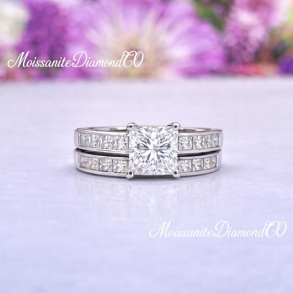 Princess Cut 1.25 Ct Moissanite Diamond 925 Sterling Silver Engagement Ring