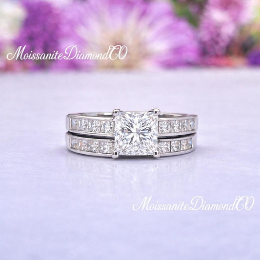 Princess Cut 1.25 Ct Moissanite Diamond 925 Sterling Silver Engagement Ring