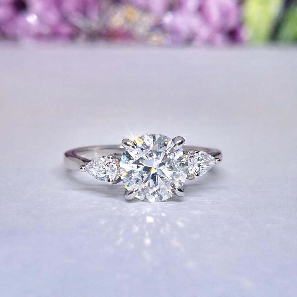 Round Cut 2 Carat Moissanite Diamond Silver Three Stone Engagement Ring