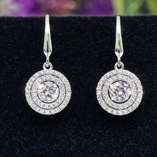 Moving Stone Lab Diamond Earrings Dangle Halo Hook 925 Sterling Silver