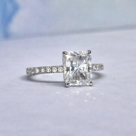 Radiant Cut 3 Carat White Sapphire Ring: Sterling Silver