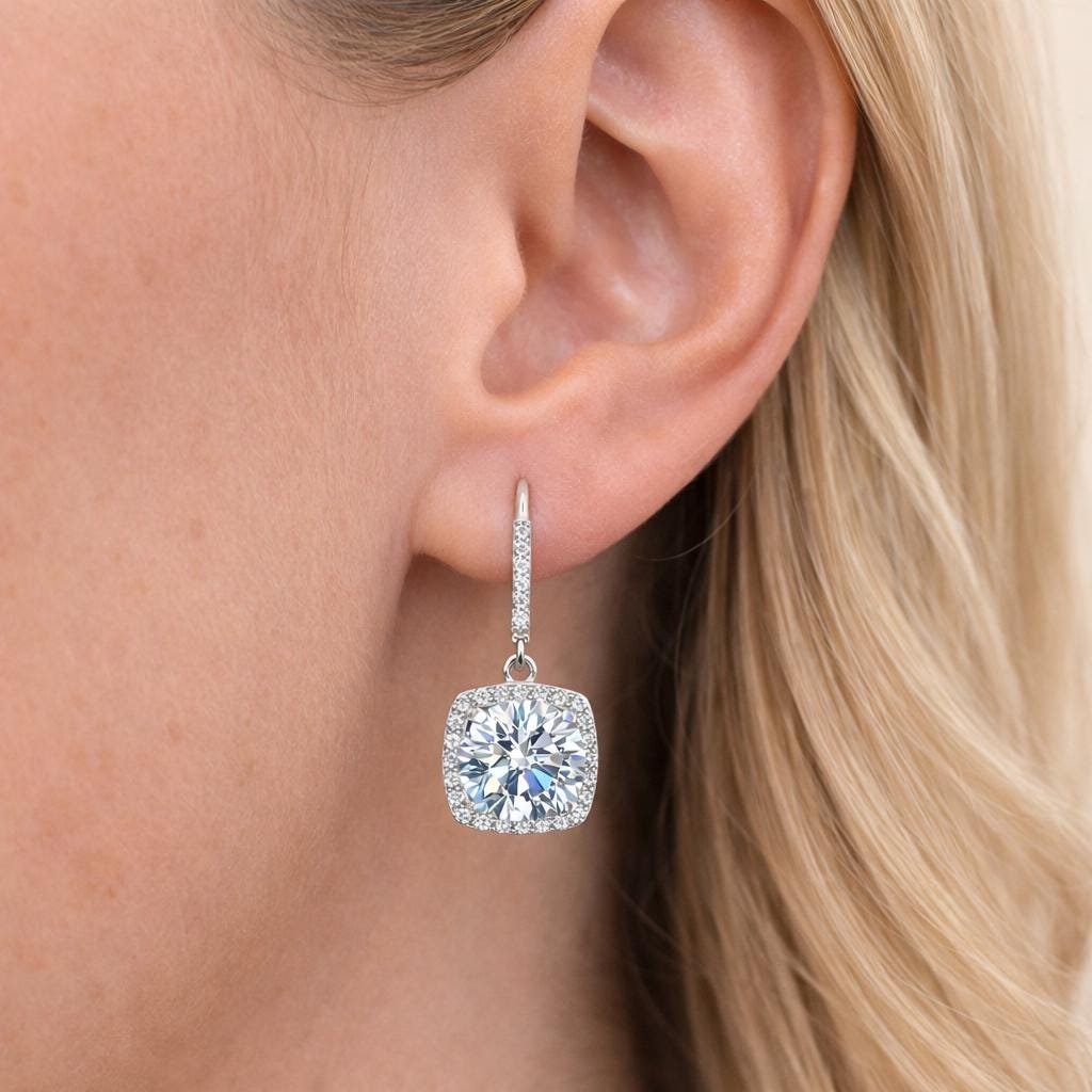 Moissanite Dangle Drop Earrings 2 Carat: 925 Sterling Silver