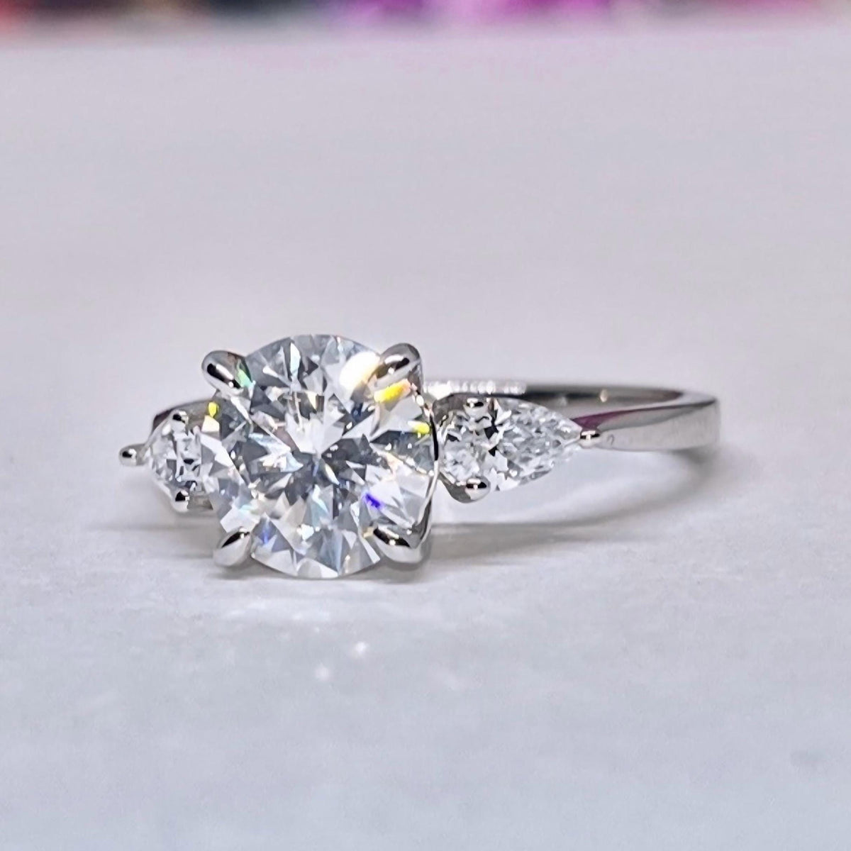 Round Cut 2 Carat Moissanite Diamond Silver Three Stone Engagement Ring