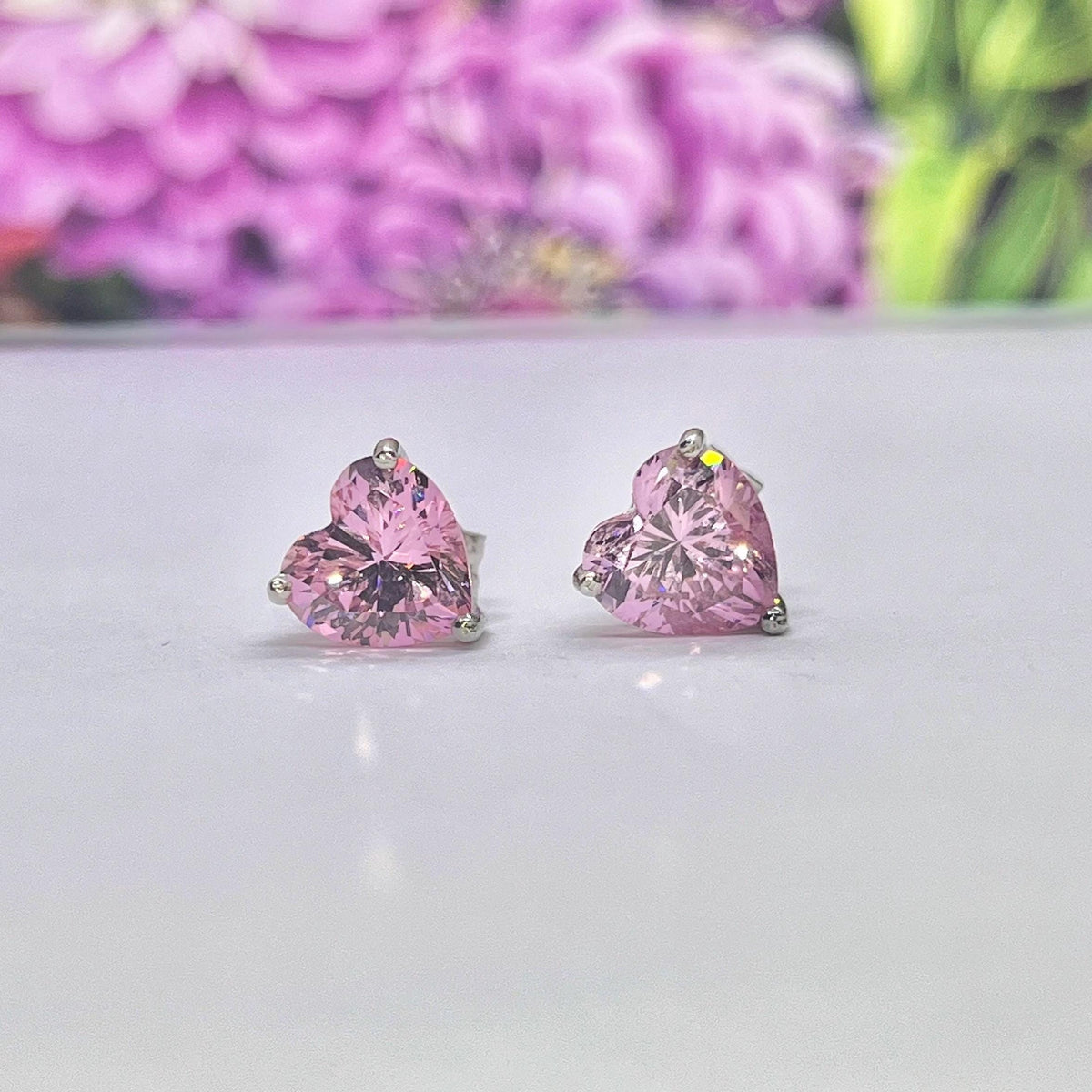 Heart Cut Champagne Pink 2 Ct Sapphire Stud Earrings: Sterling Silver