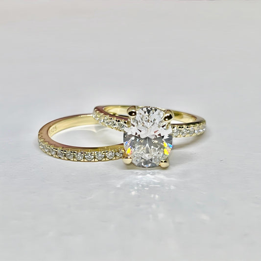 Oval Moissanite Ring Set 2 Carat : 14k Gold Plated Silver