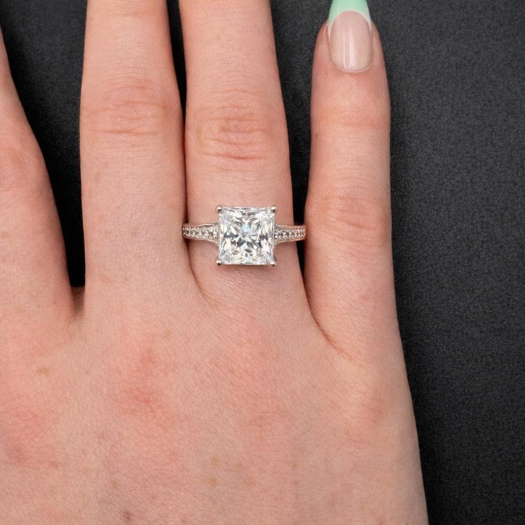 Princess Cut 1.5 Ct Moissanite Engagement Ring: 925 Sterling Silver