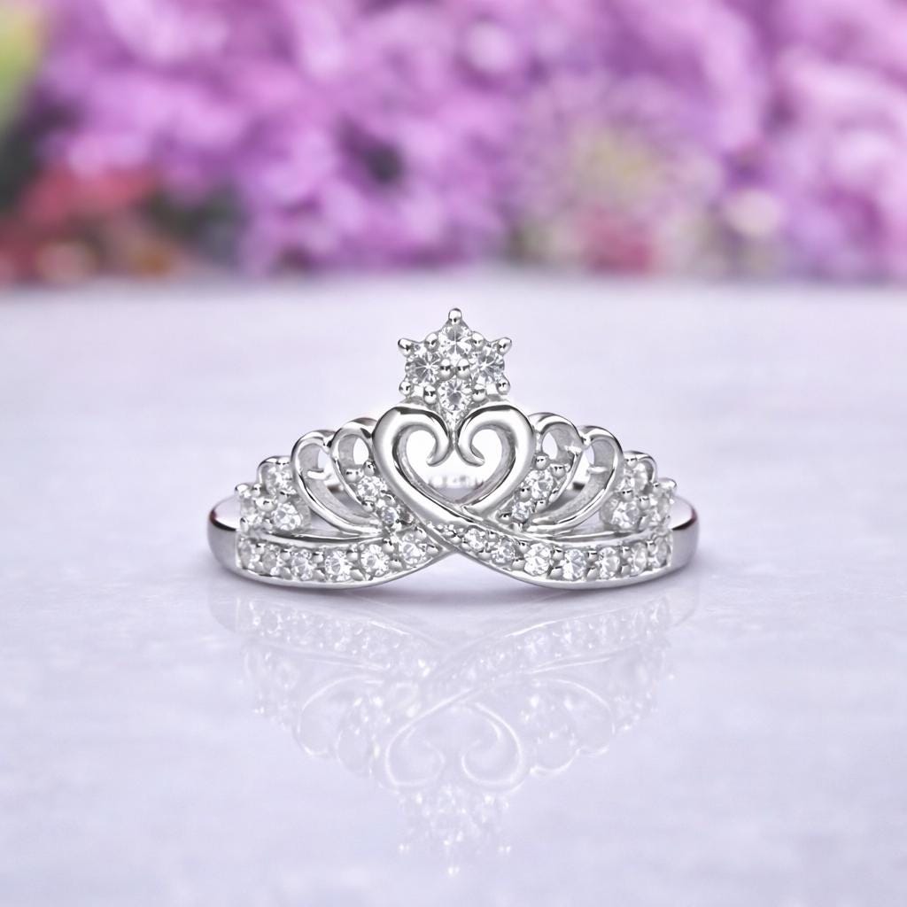 Princess Crown Moissanite Ring: 925 Sterling Silver Tiara