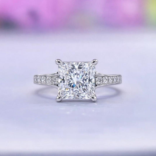 Princess Cut 1.5 Ct Moissanite Engagement Ring: 925 Sterling Silver