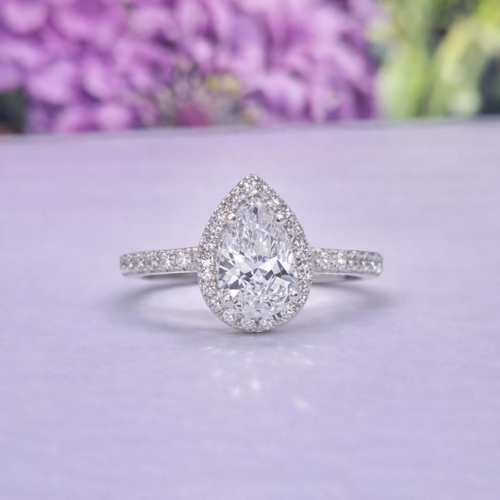 Pear cut 1.5 Ct Moissanite Engagement Ring | 925 Silver