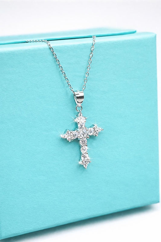 Moissanite Cross Pendant Necklace: 925 Sterling Silver