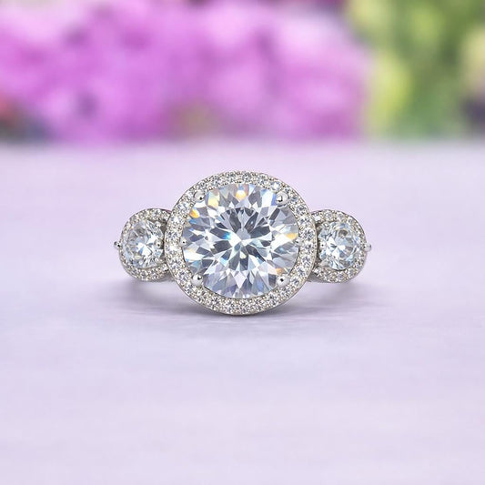 Three Stone Moissanite Diamond Engagement Ring Silver Gift Boxed Wedding Ring