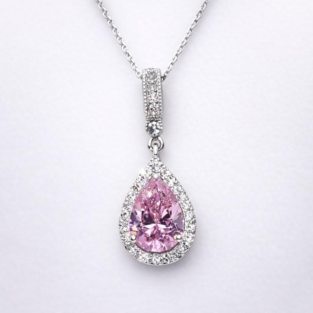 Tear Drop Pink Sapphire Pendant Necklace 925 Sterling Silver