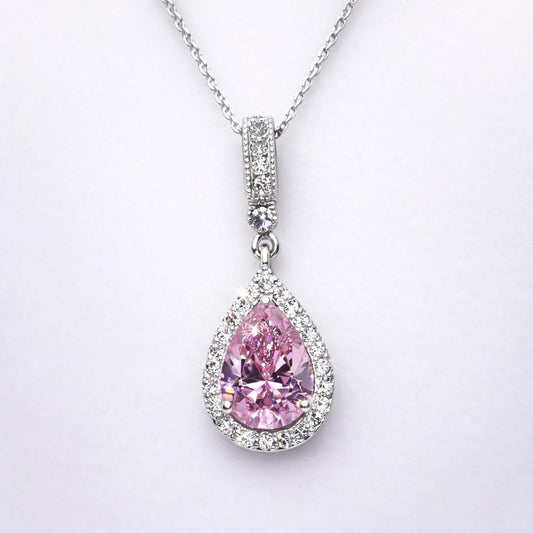 Tear Drop Pink Sapphire Pendant Necklace 925 Sterling Silver