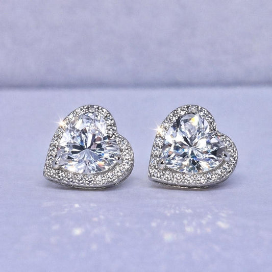 3 Carat Heart Moissanite Stud Earrings: 925 Sterling Silver