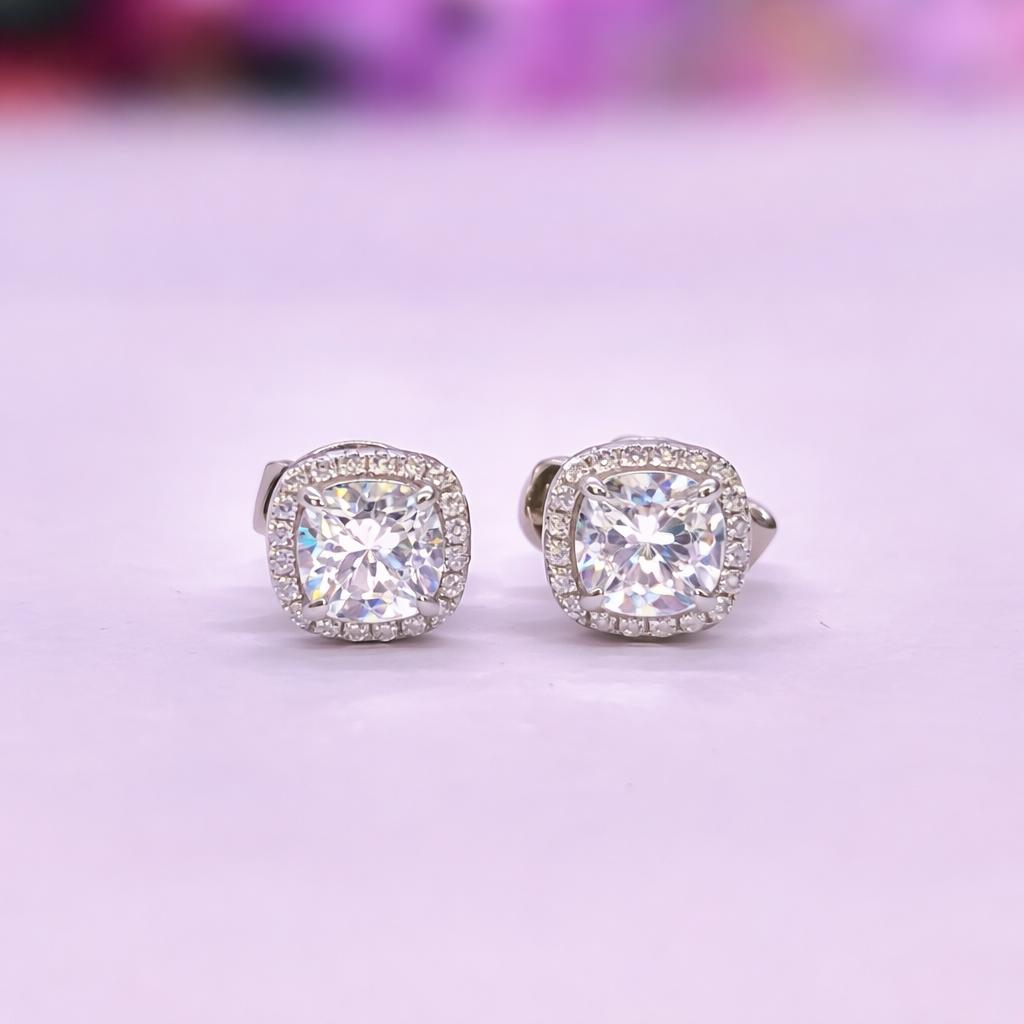 Cushion Cut 1.2 CTW Moissanite Diamond Stud Earrings | 925 Silver