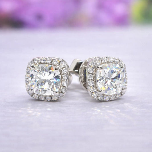 Cushion Cut 1.2 CTW Moissanite Diamond Stud Earrings | 925 Silver