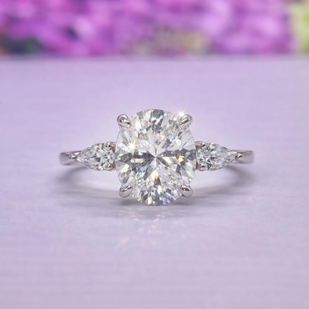 Oval Cut Three Stone 3 Ct Moissanite Diamond Engagement Bridal Ring
