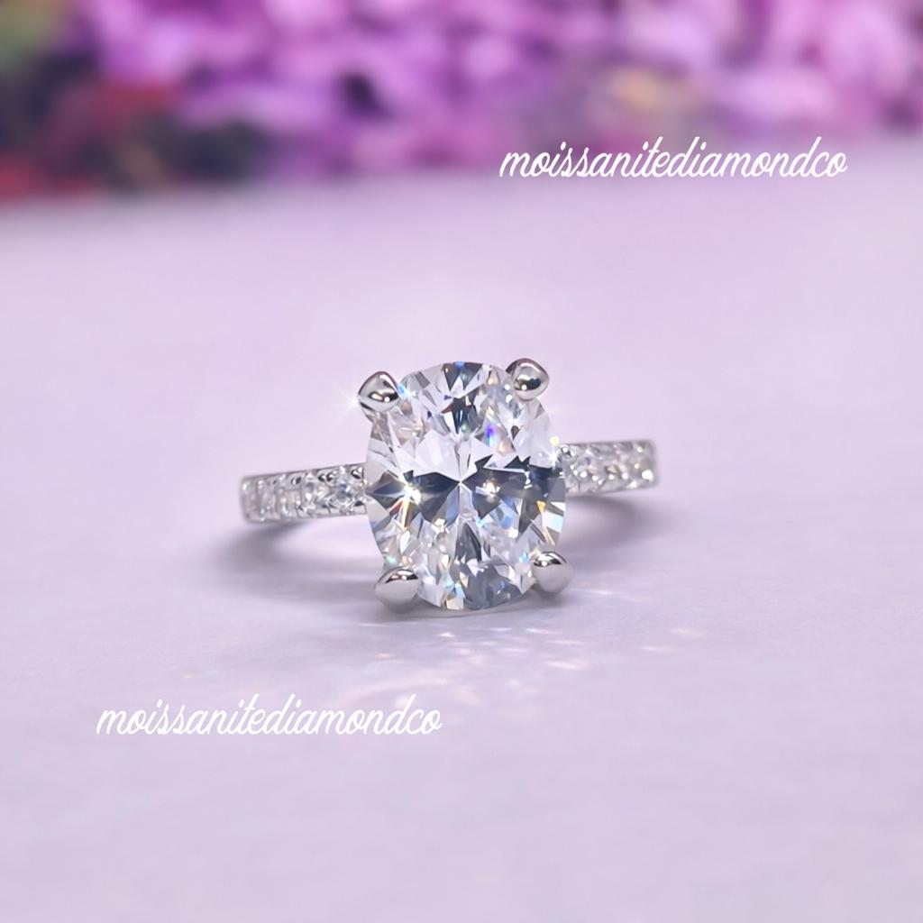 Oval Cut 3 Carat Moissanite Engagement Ring | 925 Silver