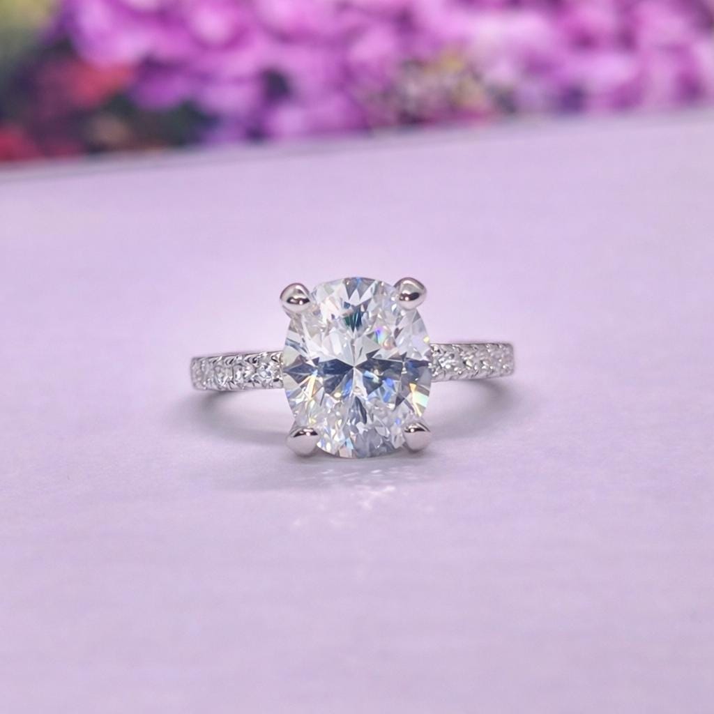 Oval Cut 3 Carat Moissanite Engagement Ring | 925 Silver