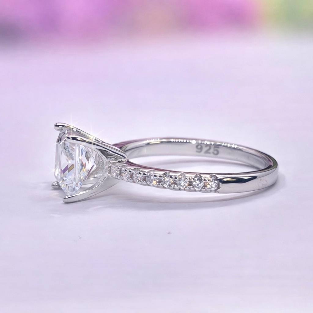 Princess Cut 1.5 Carat  Moissanite Diamond Engagement Ring 925 Sterling Silver