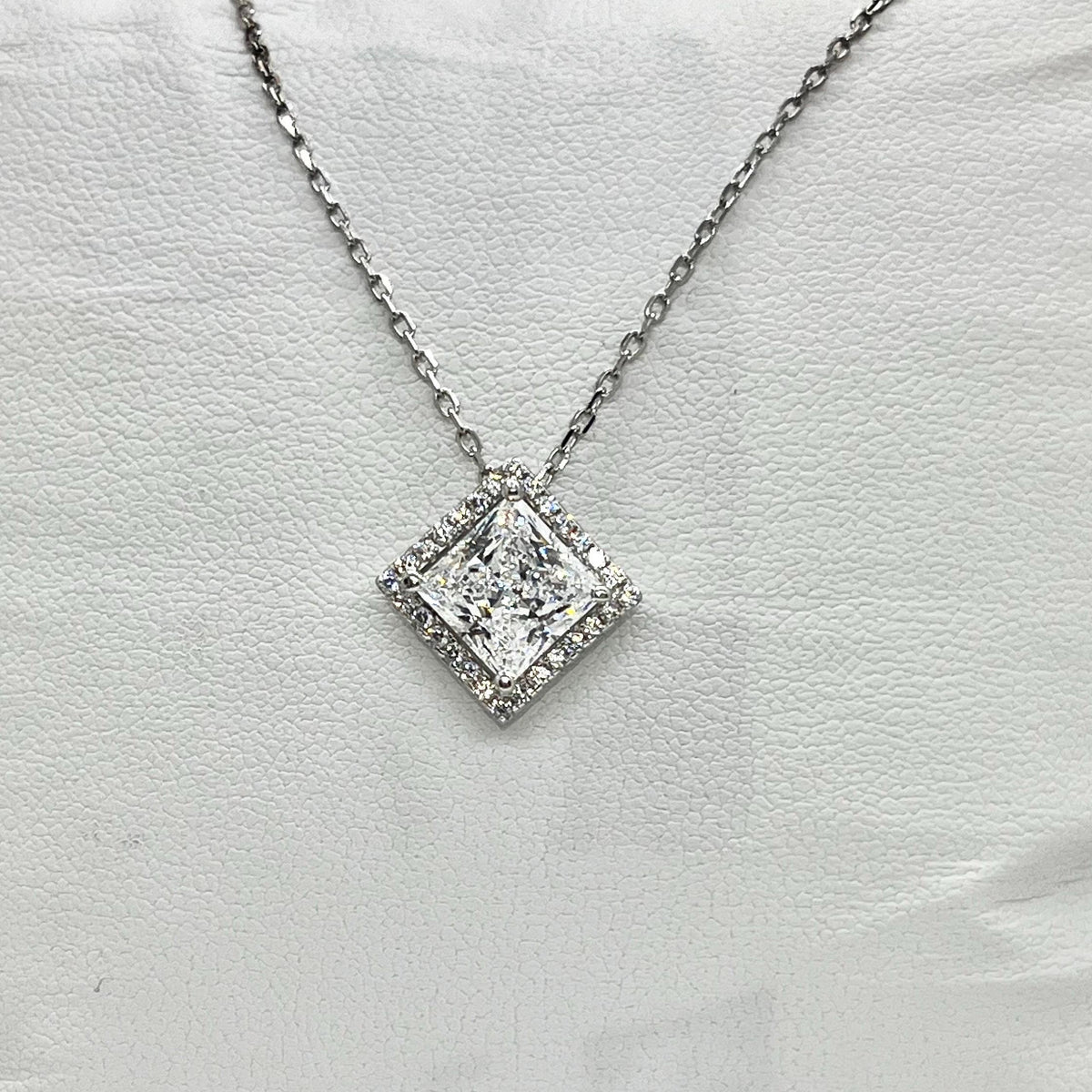 Princess Cut 1.5 Ct  Moissanite Diamond 925 Sterling Silver Pendant Necklace
