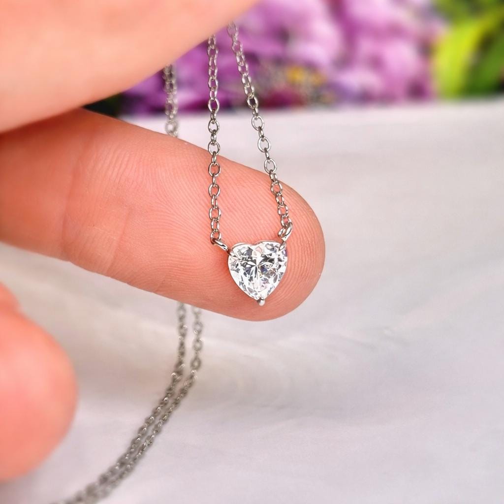 Heart Cut 1 Carat Moissanite Pendant Necklace - Sterling Silver