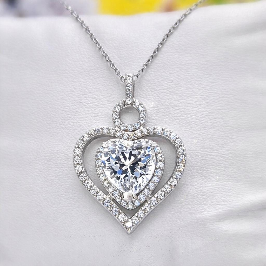 Heart Cut 3 Ct Moissanite Diamond Necklace 925 Sterling Silver Necklace