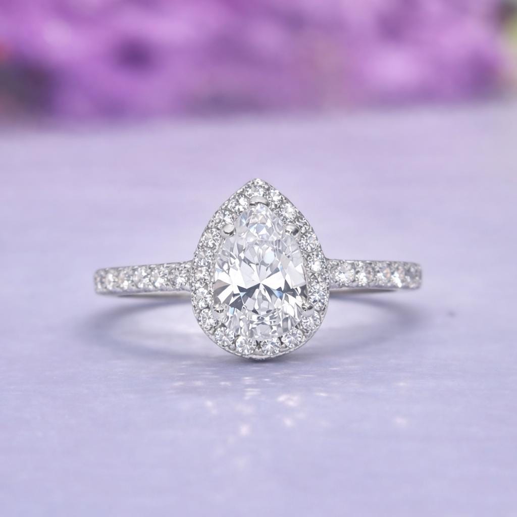 Pear cut 1.5 Ct Moissanite Engagement Ring | 925 Silver