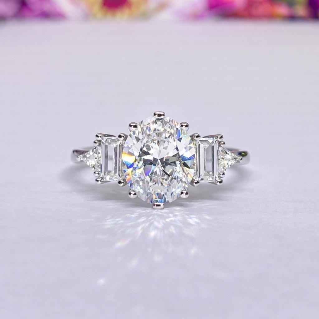 Oval Cut 3CT Moissanite Engagement Ring : 925 Sterling Silver