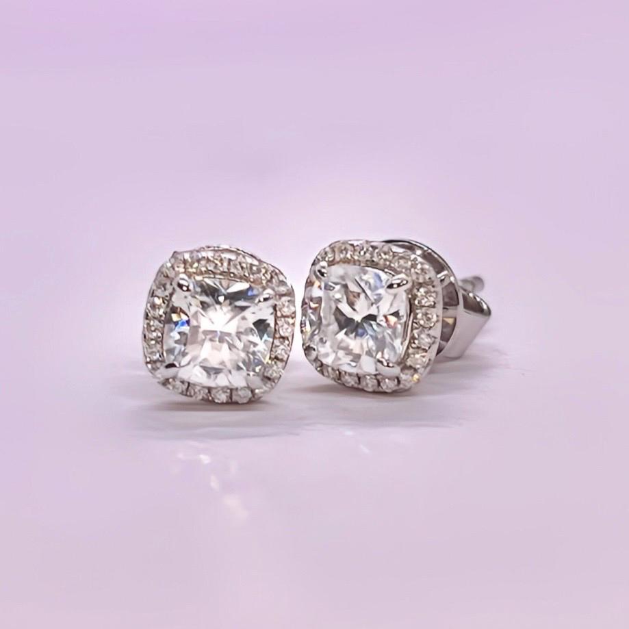 Cushion Cut 1.2 CTW Moissanite Diamond Stud Earrings | 925 Silver