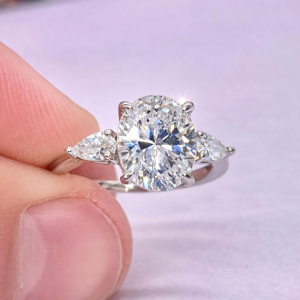 Oval Cut Three Stone 3 Ct Moissanite Diamond Engagement Bridal Ring