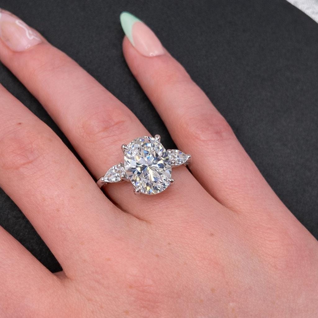 Oval Cut Three Stone 3 Ct Moissanite Diamond Engagement Bridal Ring