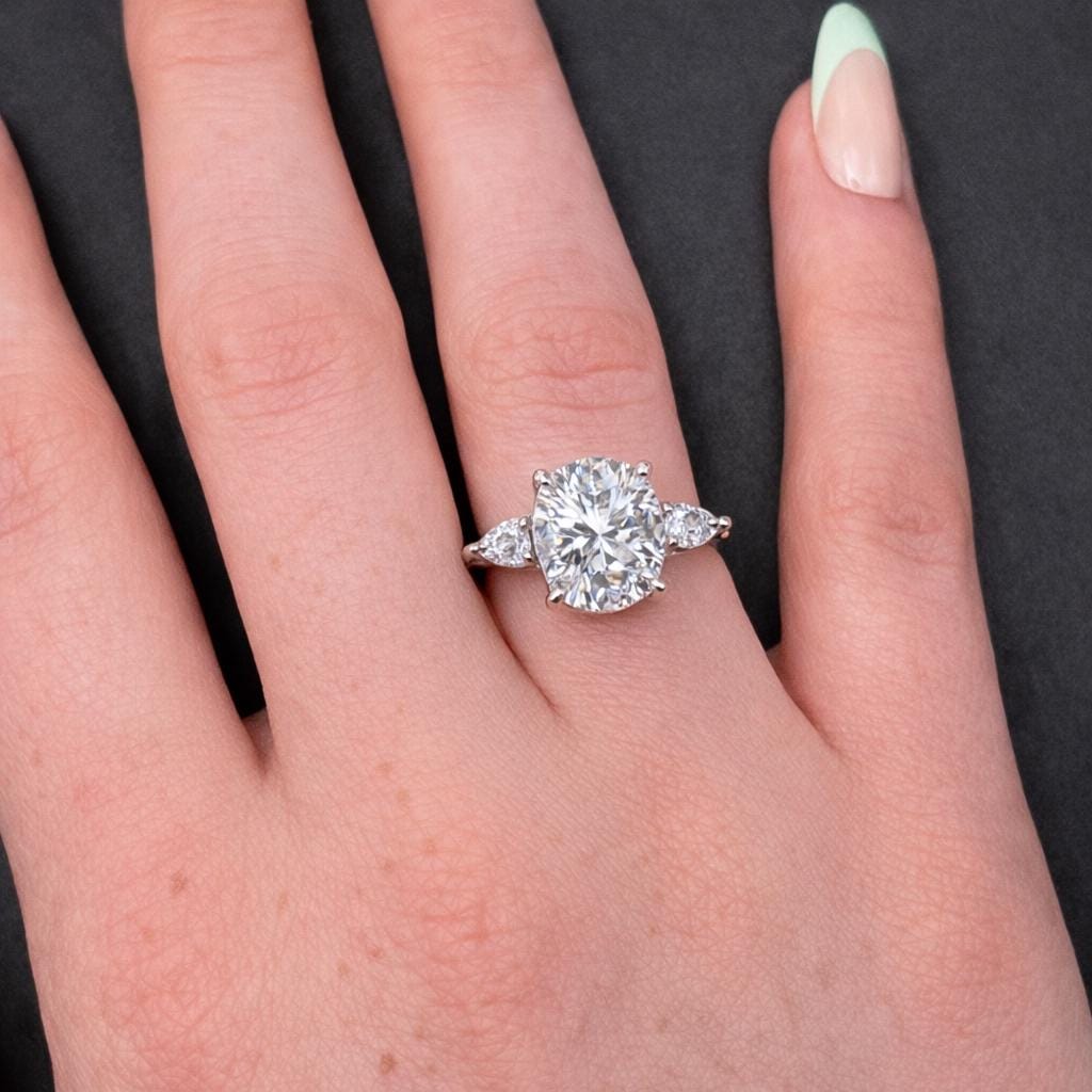Round Cut 2 Carat Moissanite Diamond Silver Three Stone Engagement Ring