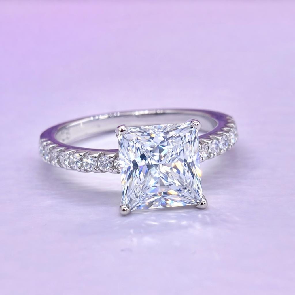 Princess Cut 1.5 Carat  Moissanite Diamond Engagement Ring 925 Sterling Silver