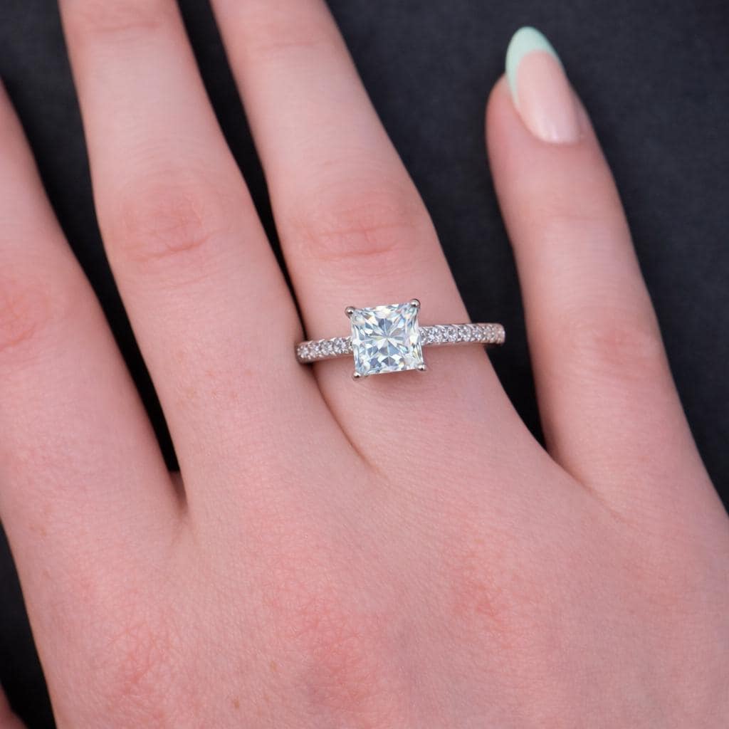 Princess Cut 1.5 Carat  Moissanite Diamond Engagement Ring 925 Sterling Silver