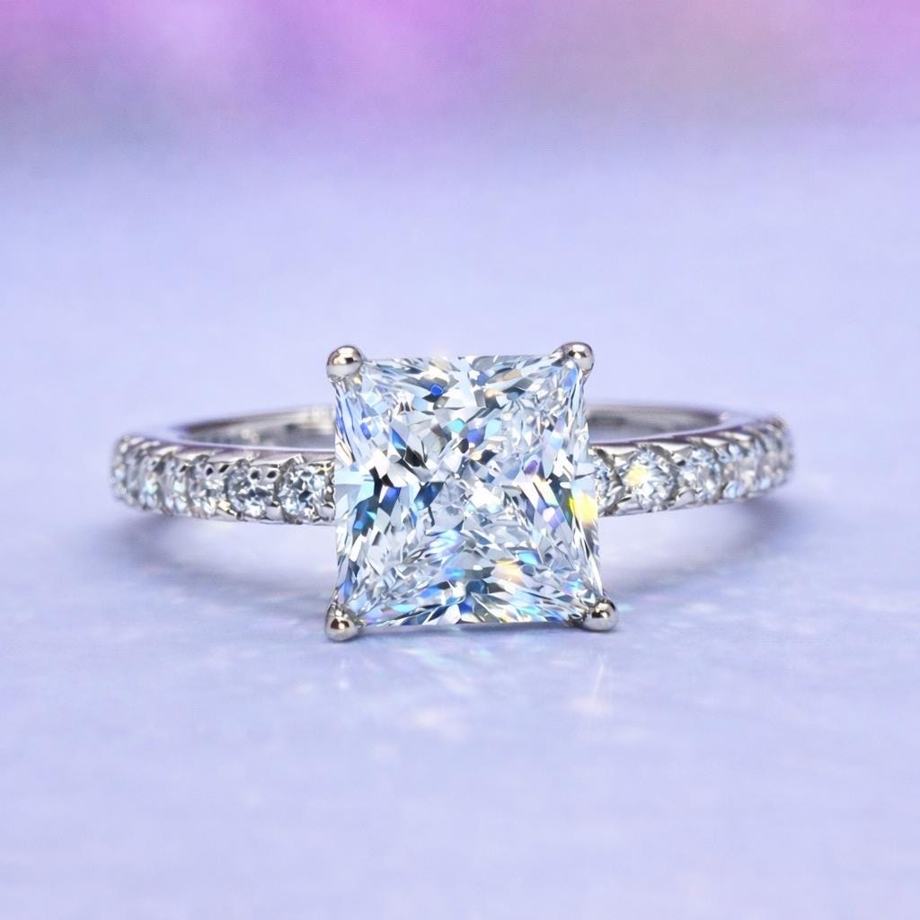 Princess Cut 1.5 Carat  Moissanite Diamond Engagement Ring 925 Sterling Silver
