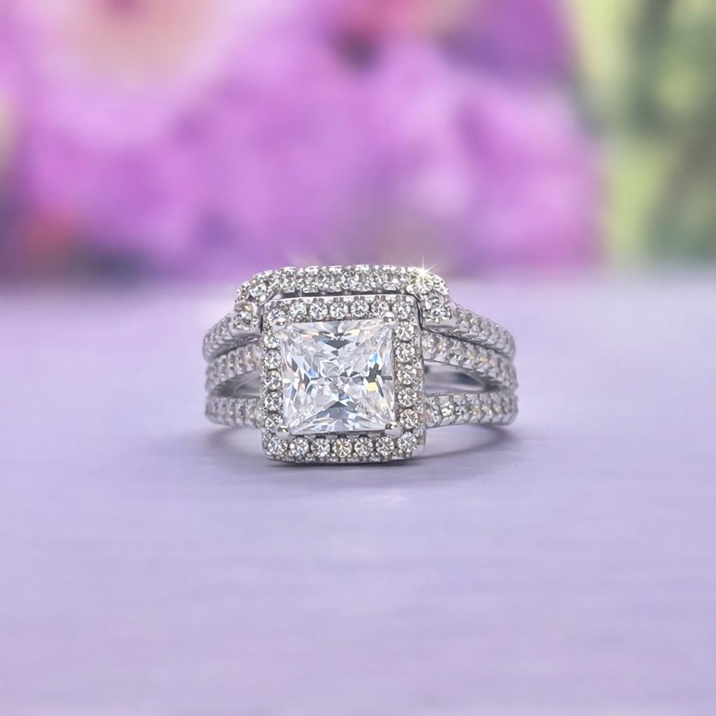 Princess Cut 1.5 Carat Moissanite Art Deco Style Engagement Ring Set : 925 Silver