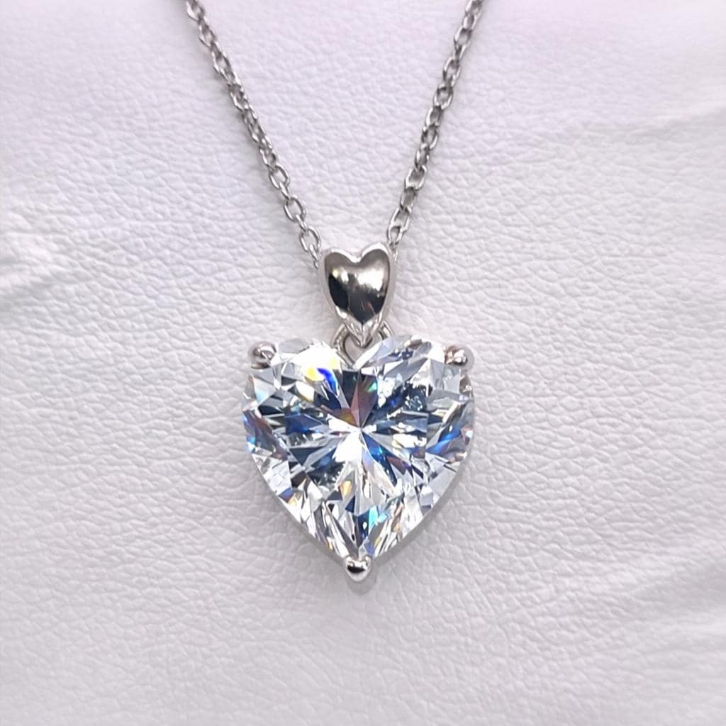 Heart Cut White Sapphire Pendant Necklace, Sterling Silver