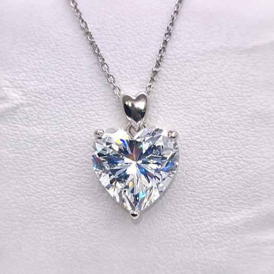 Heart Cut White Sapphire Pendant Necklace, Sterling Silver