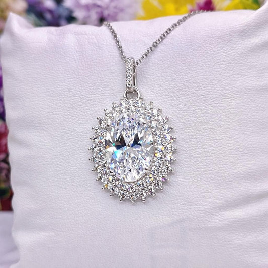 Flowery Oval Cut 6 Ct  Moissanite Diamond Necklace Sterling 925 Silver Flower Pendant Necklace