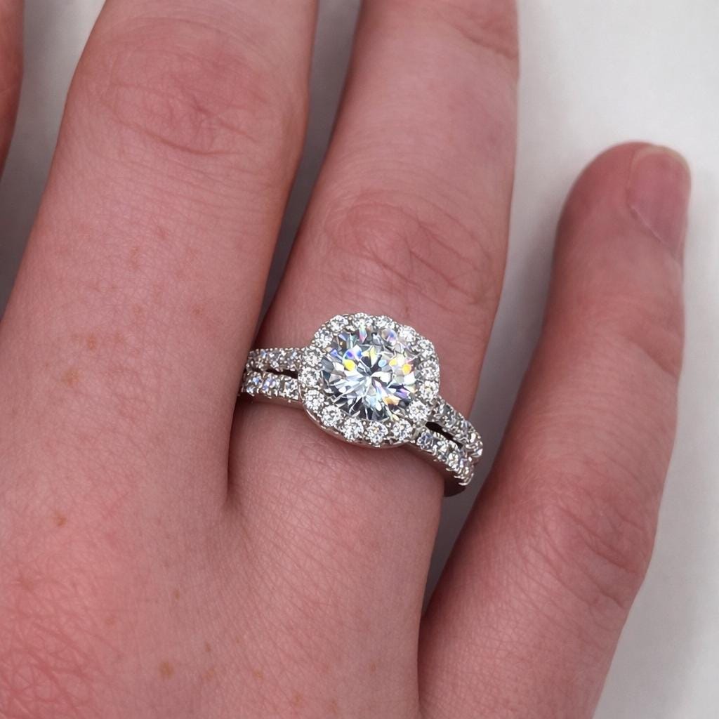 Cushion Cut 2 Carat Moissanite Engagement Ring Set: 925 Sterling Silver