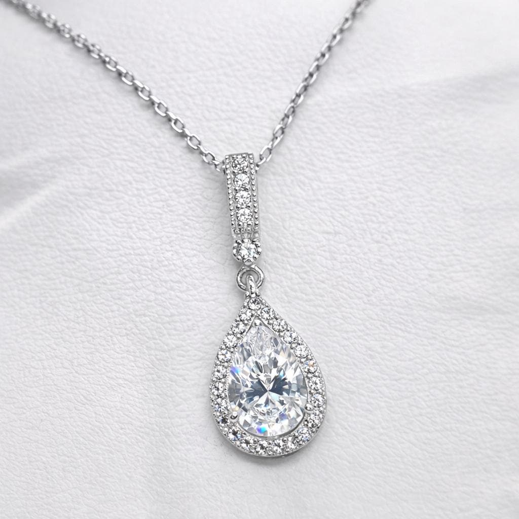 Pear Cut 3 Ct Moissanite Pendant: Sterling Silver Halo Necklace