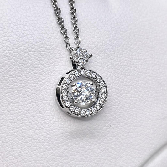 Round Cut Moissanite Necklace 1 Carat Moving Stone Heart Necklace 925 Sterling Silver