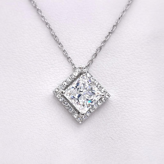 Princess Cut 1.5 Ct  Moissanite Diamond 925 Sterling Silver Pendant Necklace