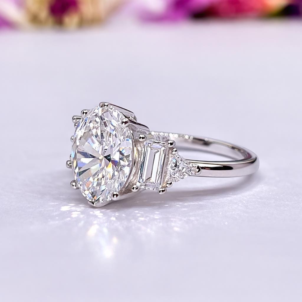 Oval Cut 3CT Moissanite Engagement Ring : 925 Sterling Silver