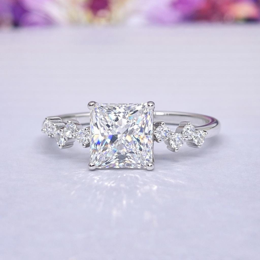 Princess Cut 2.5 CT Moissanite Engagement Ring : 925 Sterling Silver