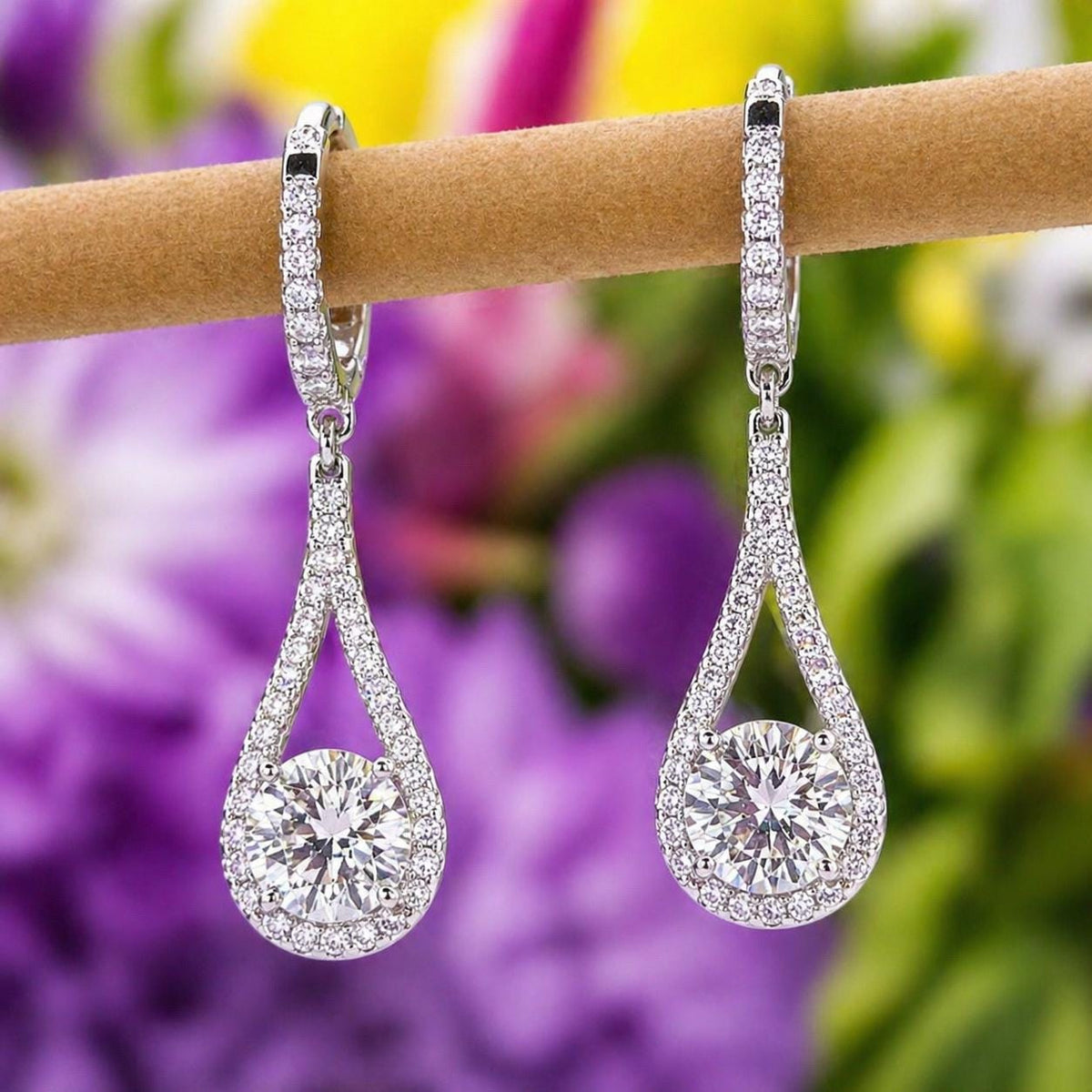 Round Cut 1 Carat VVS  Moissanite Diamond Dangle Drop Earrings 925 Sterling Silver