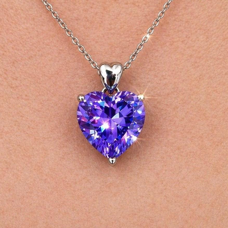 Purple Heart Sapphire Necklace: 5 Carat Sterling Silver Bridal Pendant