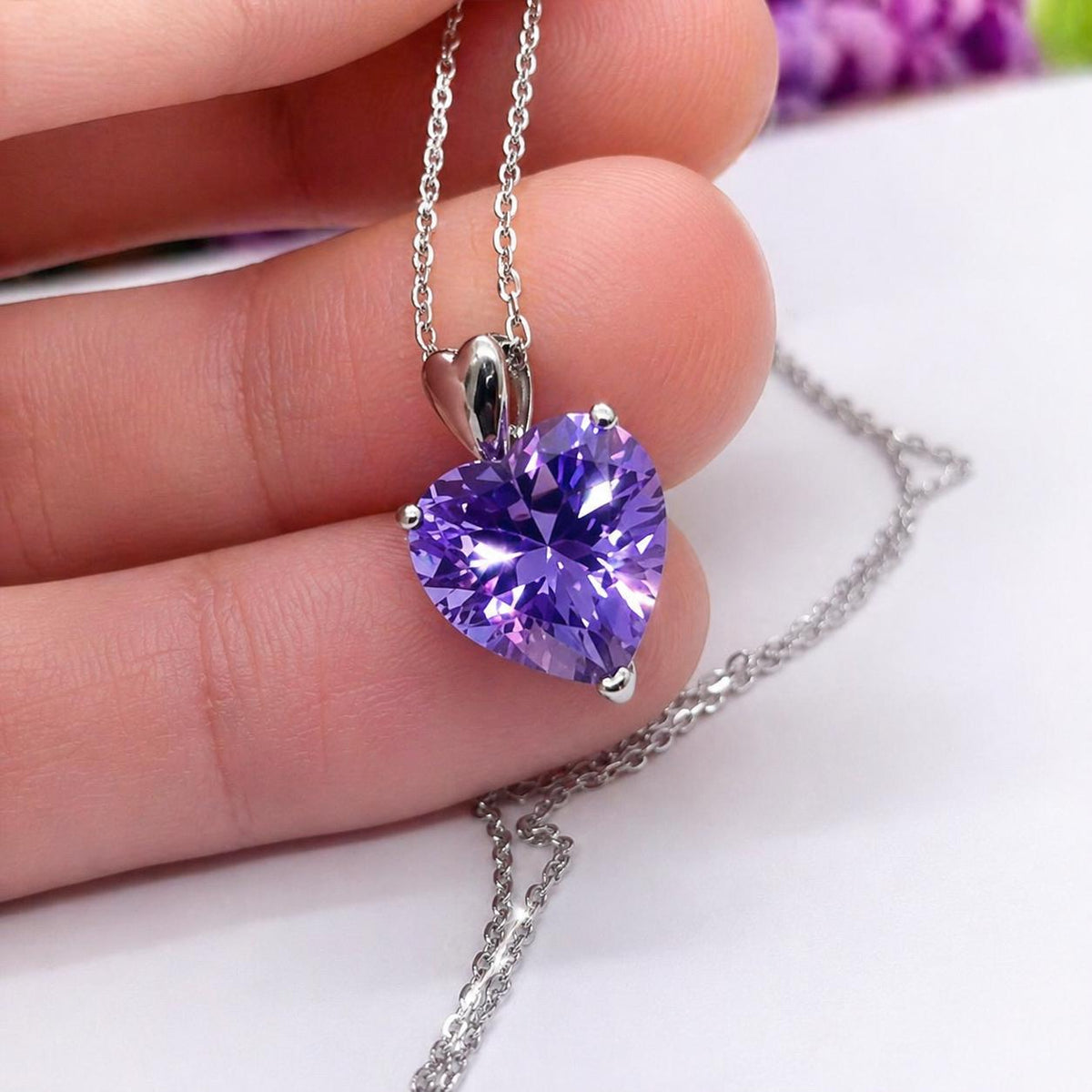 Purple Heart Sapphire Necklace: 5 Carat Sterling Silver Bridal Pendant